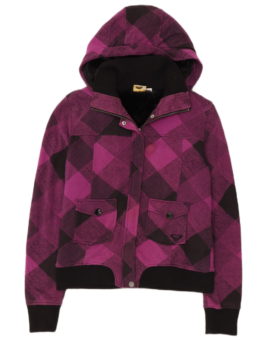 Roxy Chaqueta Bomber con Capucha para Mujer UK 42 Algodón a Cuadros Morado Mediano
