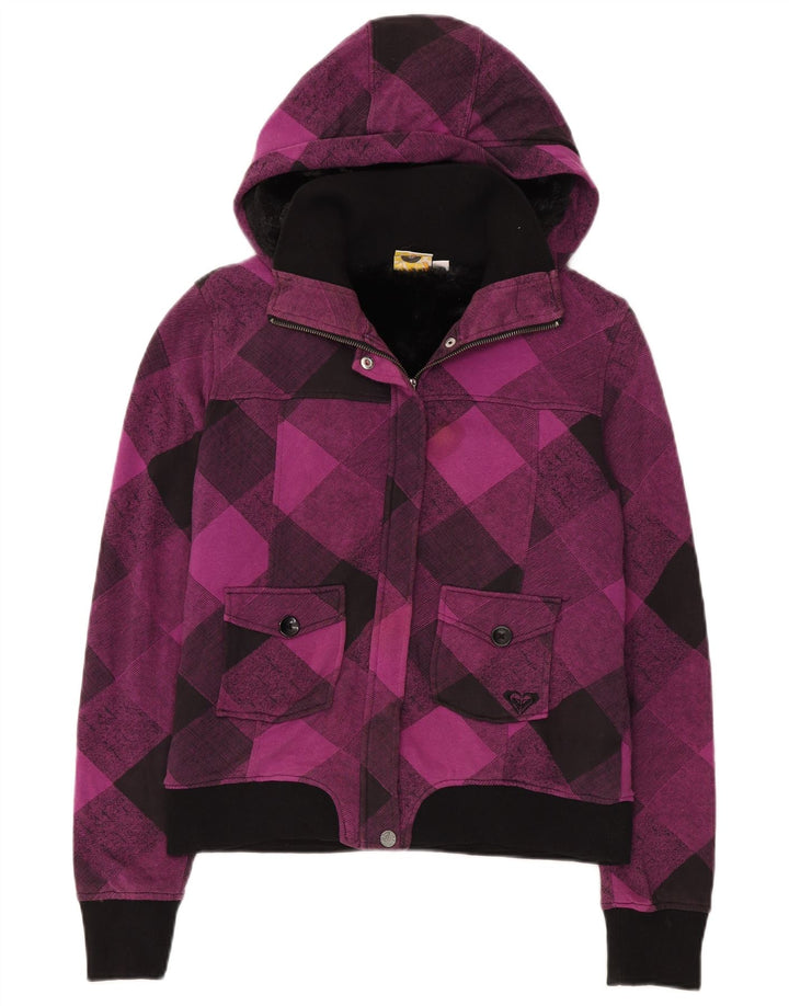 Roxy Chaqueta Bomber con Capucha para Mujer UK 42 Algodón a Cuadros Morado Mediano