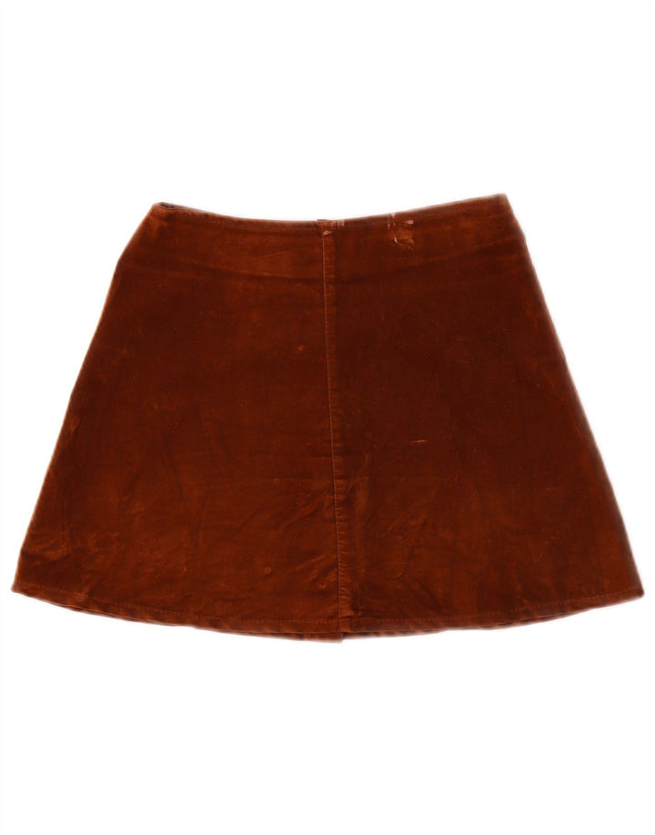 Vintage Mujer Velour Mini Falda W24 XS Marrón Poliamida