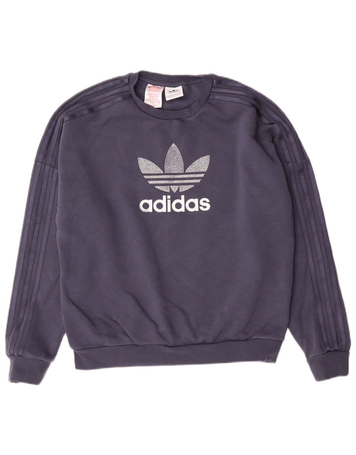 ADIDAS Sudadera gráfica para mujer Jumper UK 12 Medium Azul marino Algodón