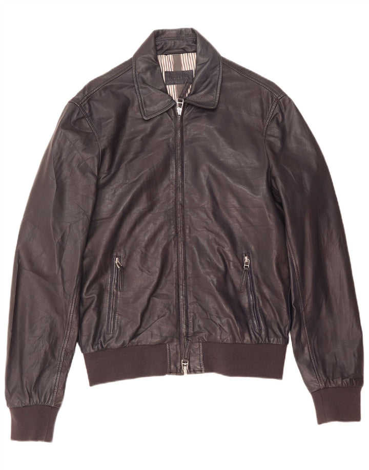 Pollini Chaqueta Bomber De Cuero Para Hombre IT 50 Grande Cuero Azul Marino