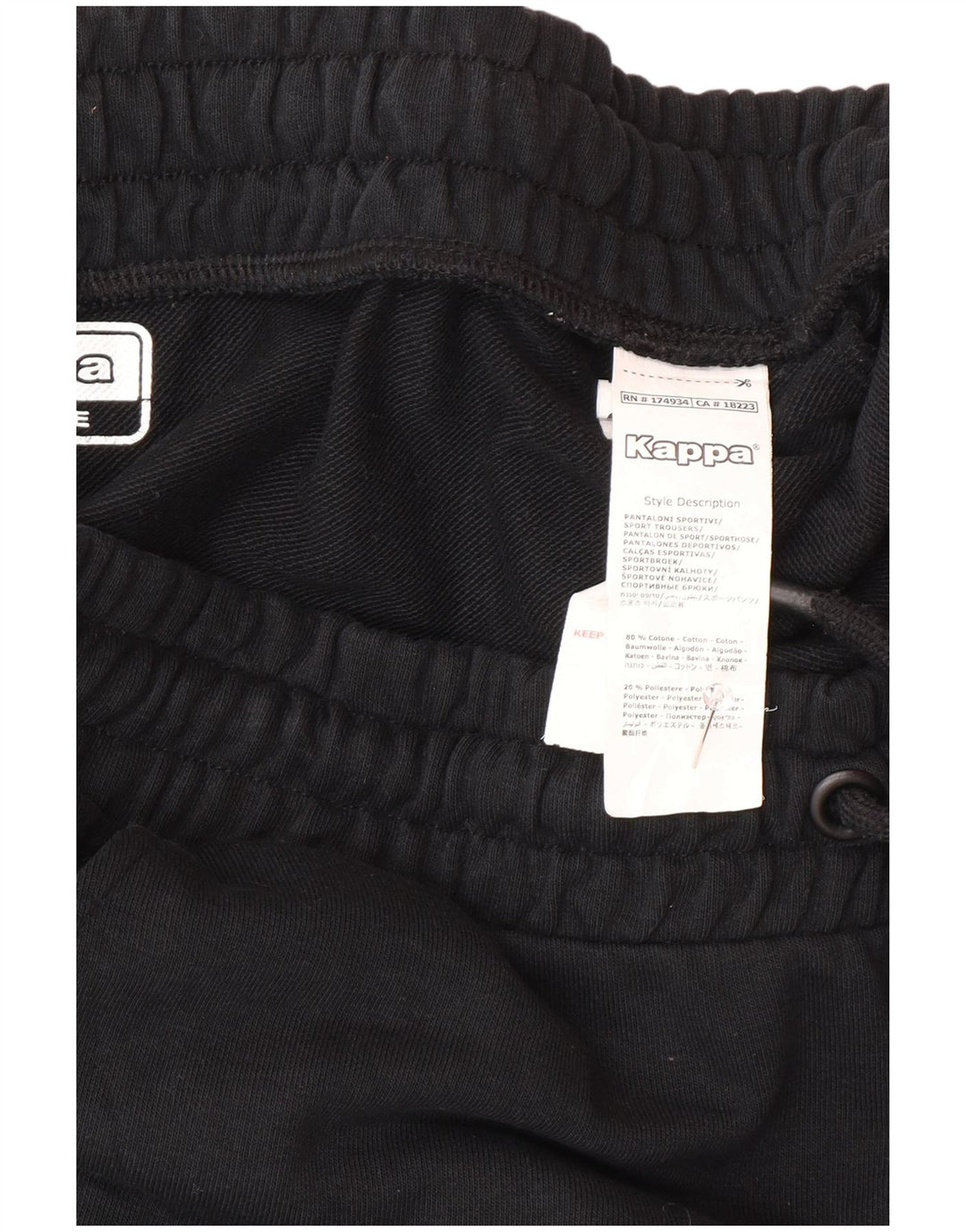 Kappa Hombre Pantalones De Chándal Joggers Large Negro Algodón
