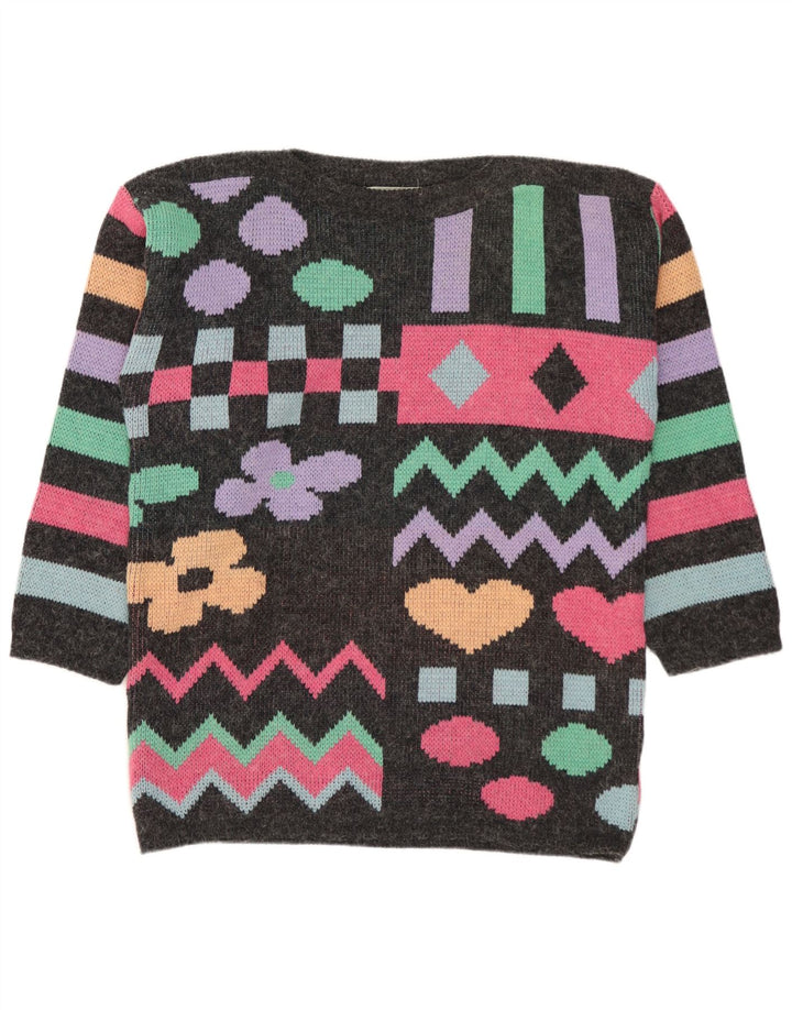 BROADWAY Suéter tipo jersey con cuello barco para mujer Reino Unido 10 Pequeño Gris Geométrico