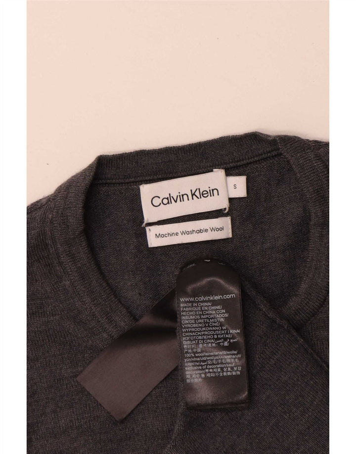 Calvin Klein - Jersey de cuello redondo para hombre, talla pequeña, lana gris