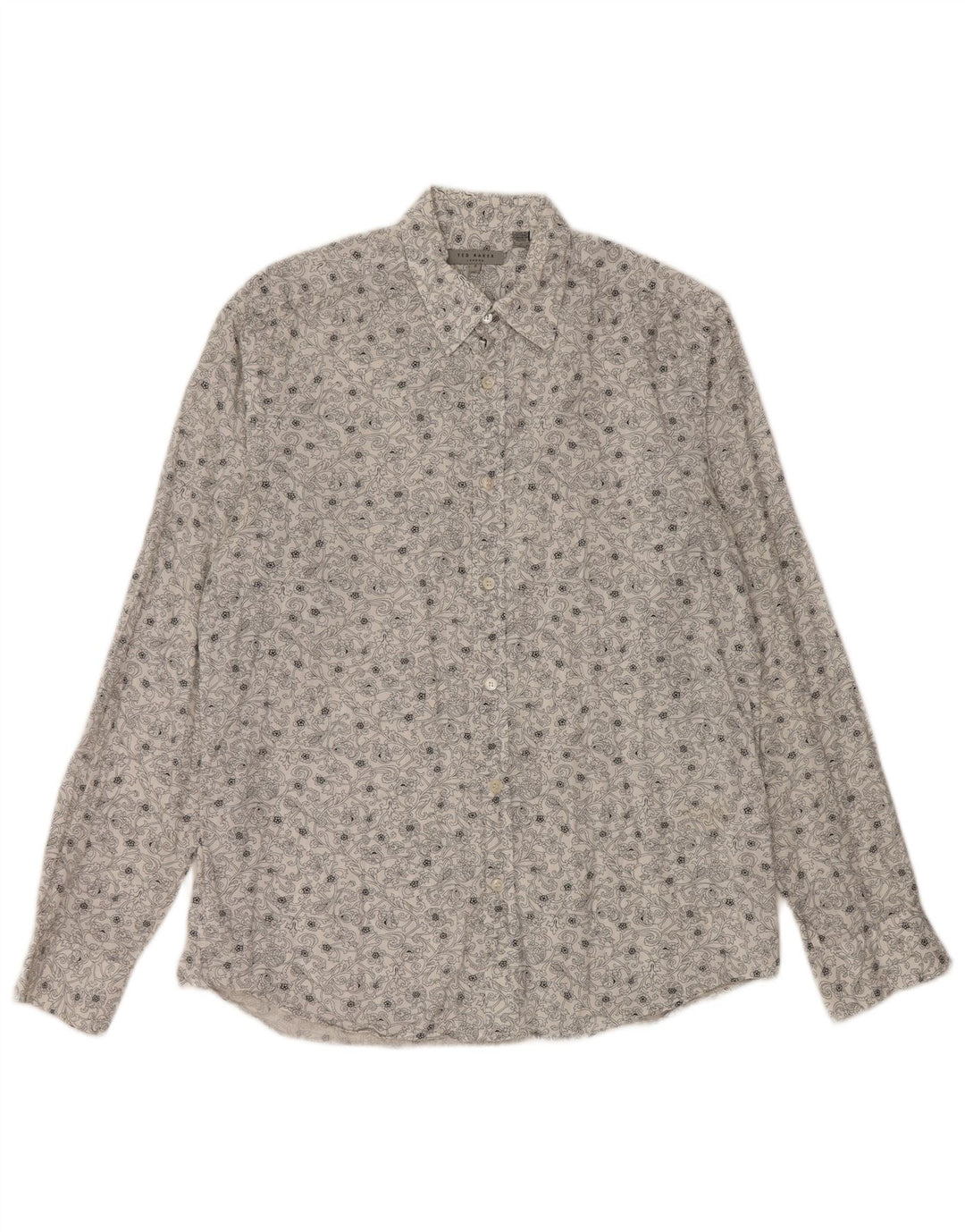 TED BAKER Camisa para hombre Talla 3 Algodón floral blanco mediano