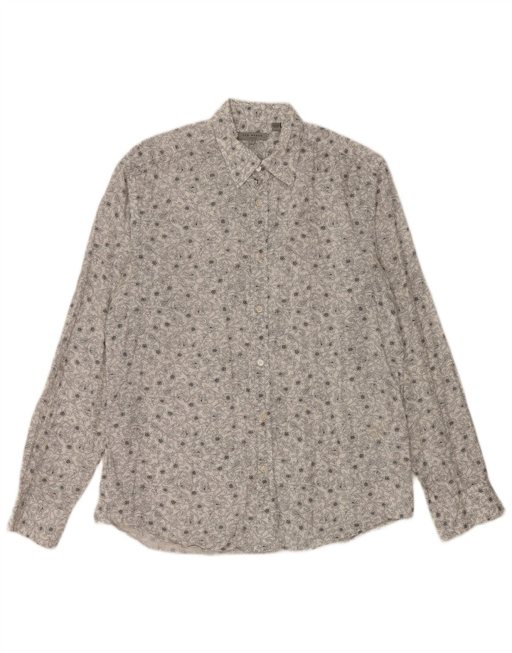 TED BAKER Camisa para hombre Talla 3 Algodón floral blanco mediano