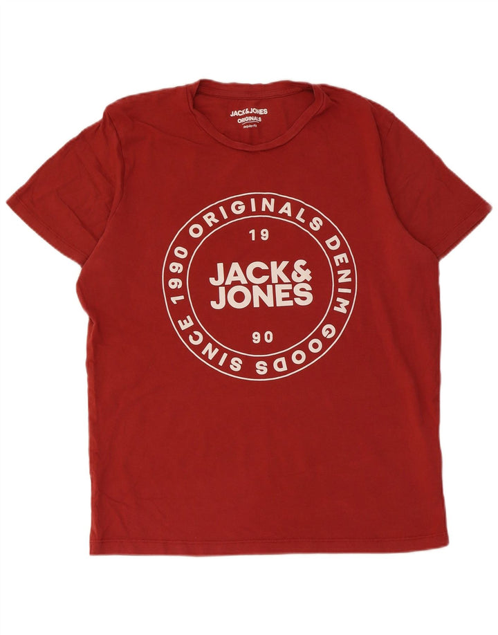 JACK & JONES Camiseta estampada de corte regular para hombre Top de algodón rojo medio