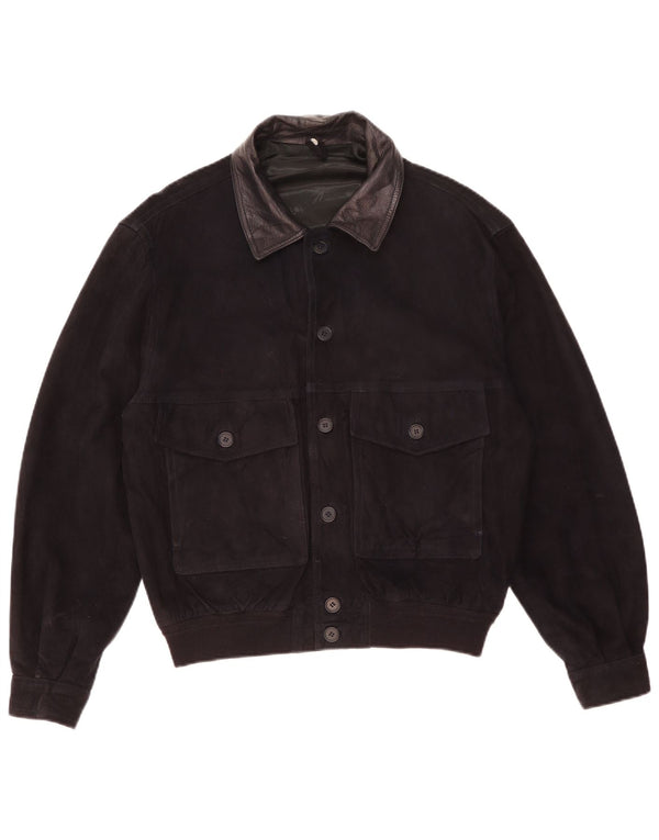 Vintage hombres ante bomber chaqueta IT 52 XL cuero negro