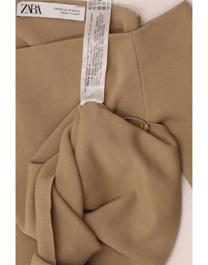 Zara Top corto con hombros descubiertos para mujer UK 4 XS Poliéster beige