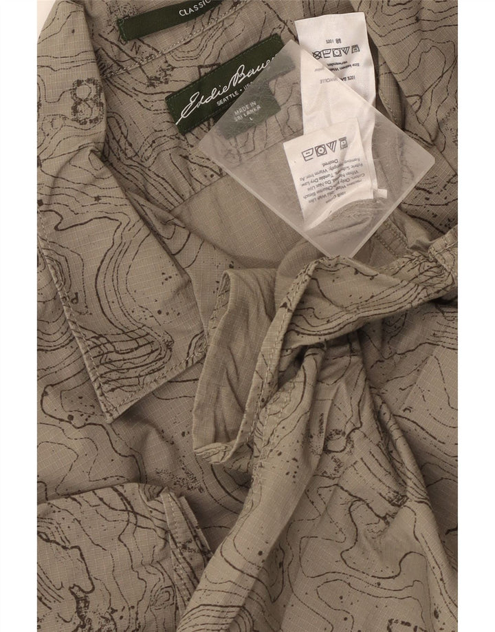 Eddie Bauer Camisa de corte clásico con estampado abstracto para hombre, tamaño grande, algodón beige