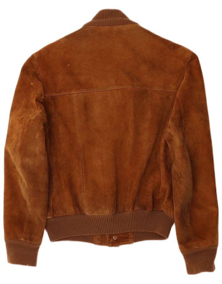 Vintage hombres ante bomber chaqueta Reino Unido 38 cuero marrón medio