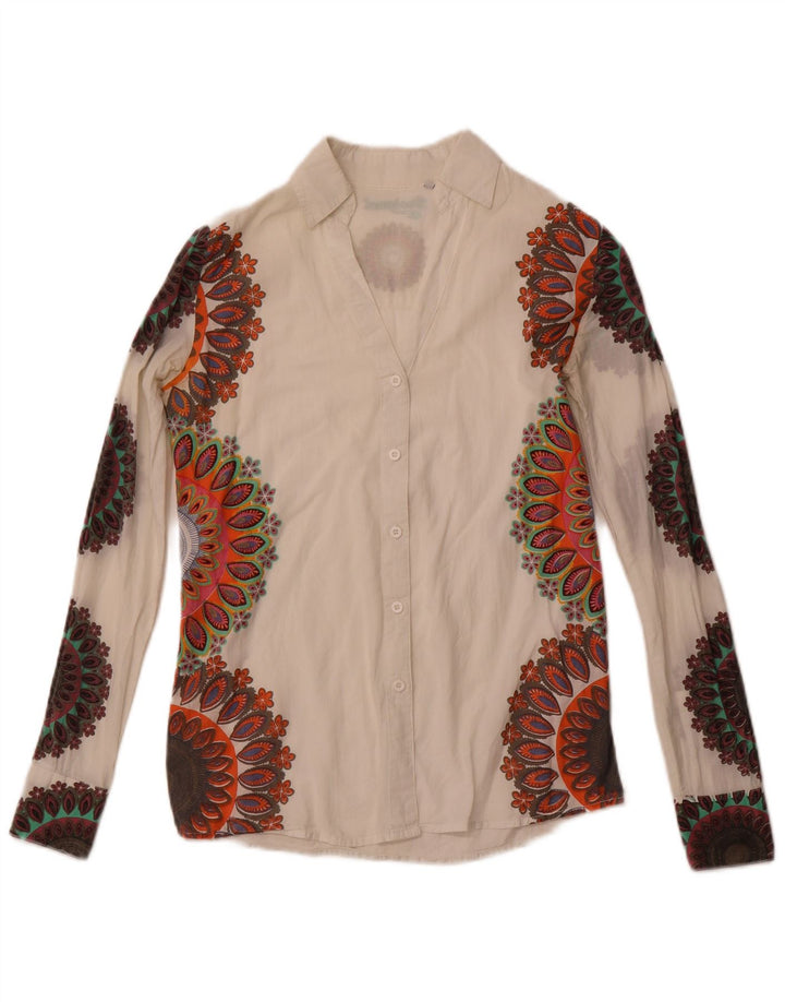 DESIGUAL Camisa gráfica para mujer UK 6 XS Blanco Paisley Algodón
