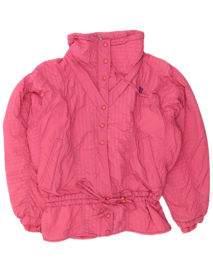 VINTAGE Chaqueta acolchada de gran tamaño para mujer US 10 Poliéster a rayas rosas grandes