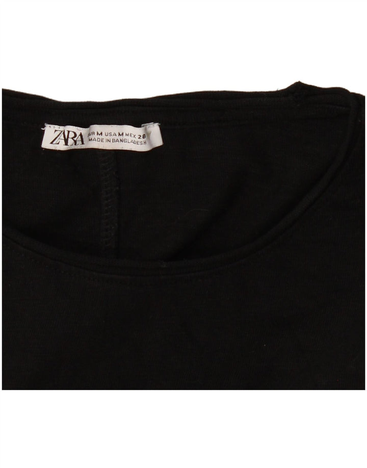 Zara Mujer Camiseta Top Reino Unido 12 Mediano Negro