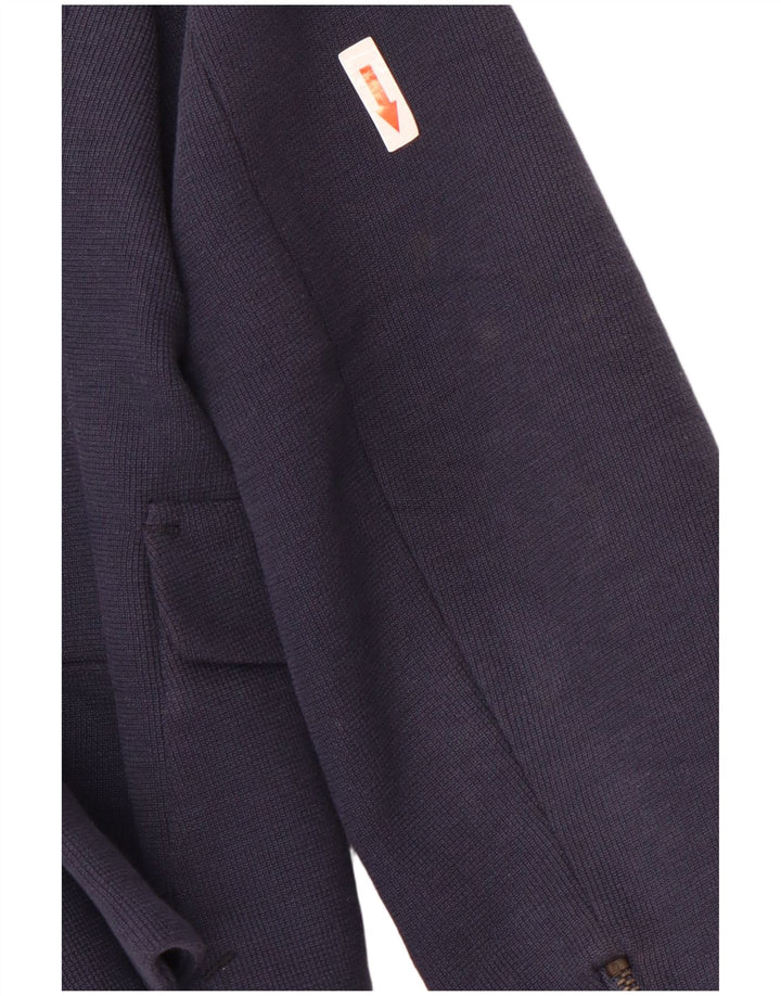 Zara Mujer Crop 1 Botón Blazer Chaqueta UK 44 Grande Azul Marino Algodón