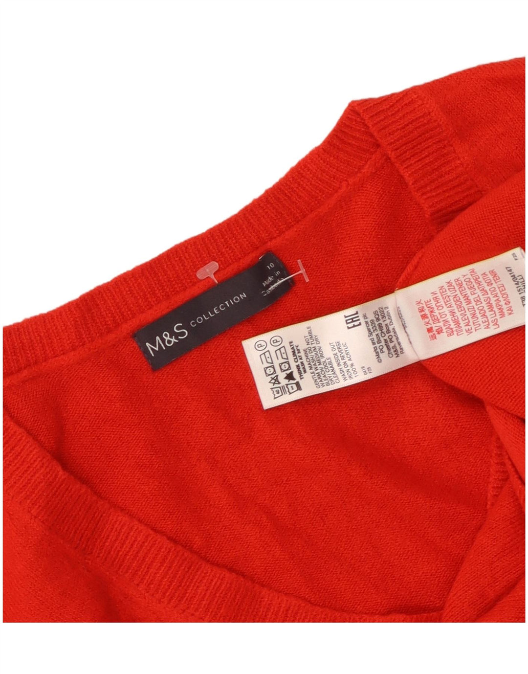 MARKS & SPENCER Suéter tipo jersey con cuello en V para mujer Reino Unido 10 Pequeño Acrílico rojo