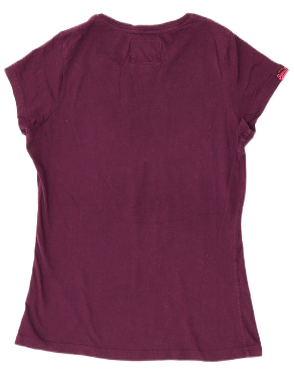 Superdry Camiseta Gráfica para Mujer Top UK 44 Large Algodón Púrpura