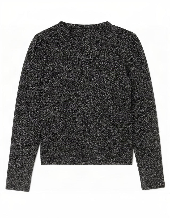 Zara Mujer Top Manga Larga UK 40 Pequeño Poliéster Moteado Negro