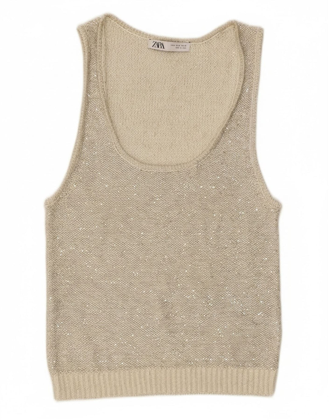 Zara Mujer Chaleco De Punto Top UK 42 Poliéster Gris Medio