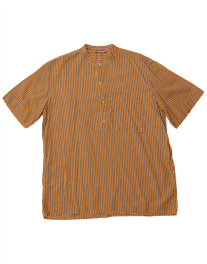 PULLOVERIA Camisa tipo jersey de manga corta para hombre, grande, a rayas naranjas