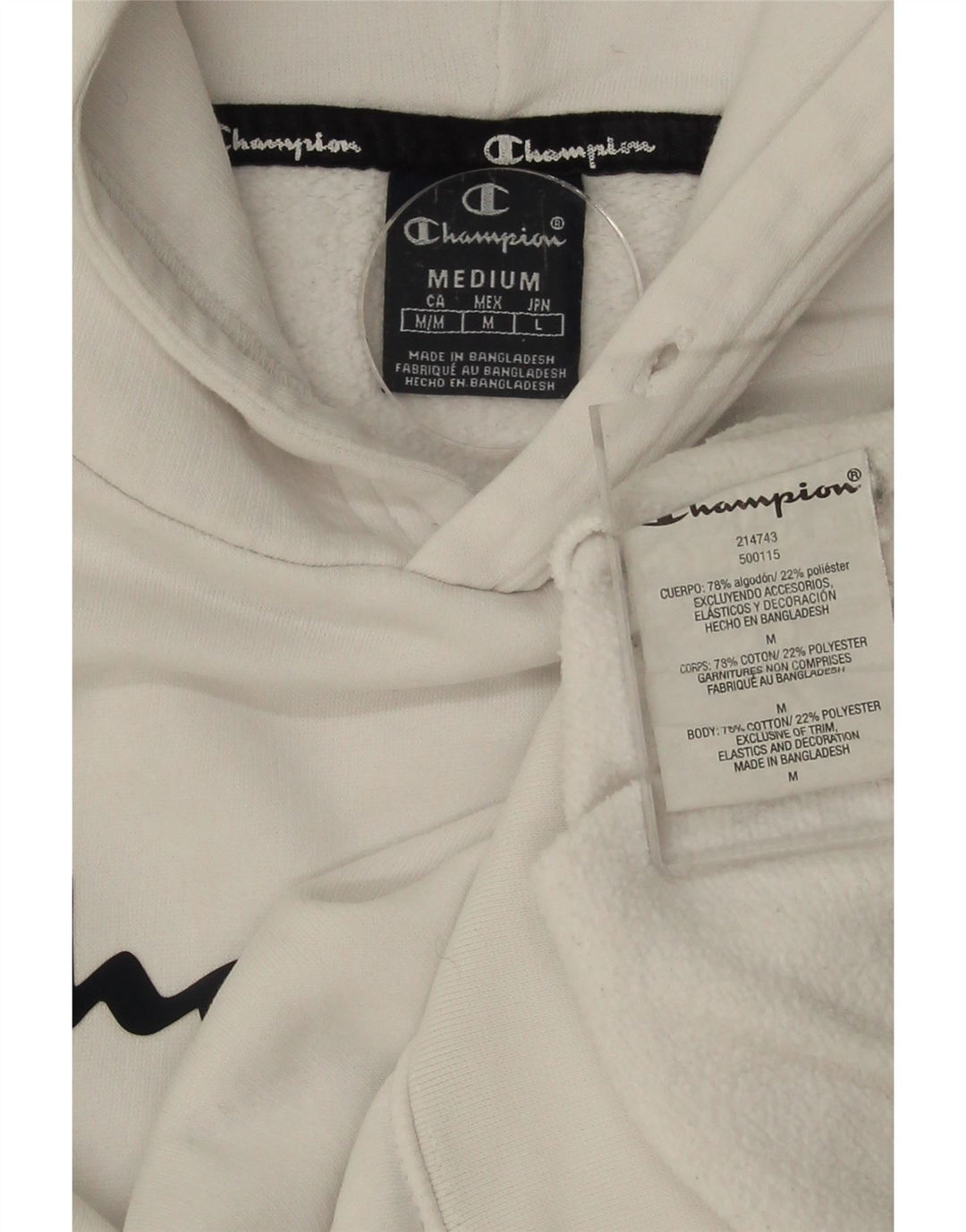 CHAMPION Mens Graphic Hoodie Jumper Medium White Cotton Vintage Champion and Second-Hand Champion from Messina Hembry 