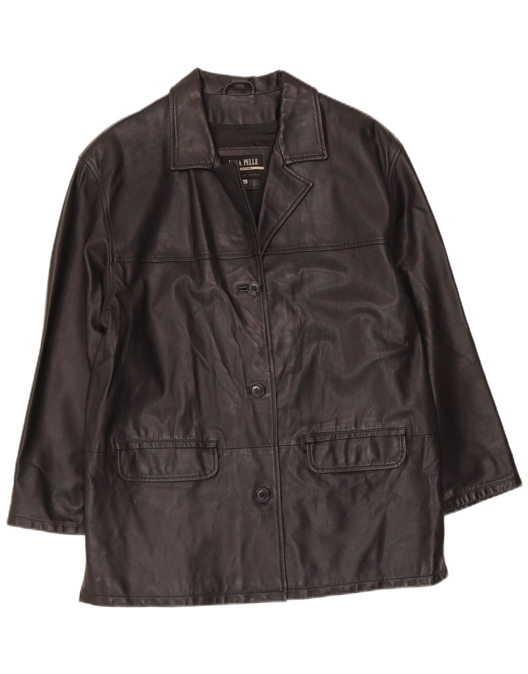 Chaqueta de cuero vintage para mujer IT 46 cuero negro grande