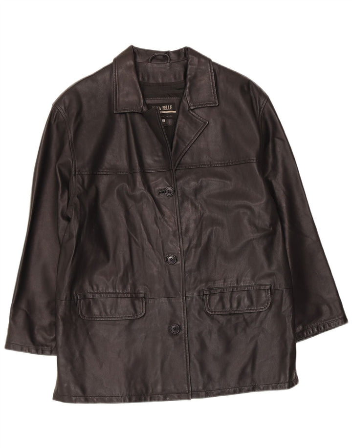 Chaqueta de cuero vintage para mujer IT 46 cuero negro grande