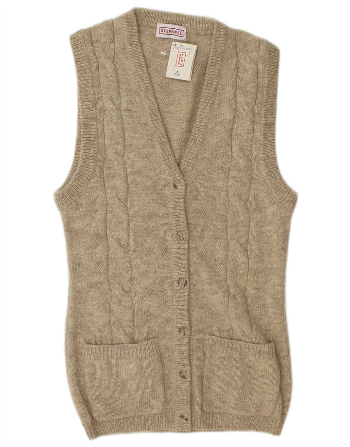 Stefanel Suéter tipo cárdigan sin mangas para mujer UK 44 Medium Beige