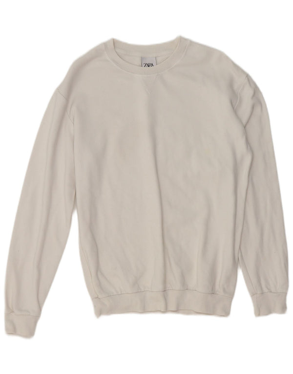 ZARA Hombre Sudadera Jumper Mediana Algodón Blanco