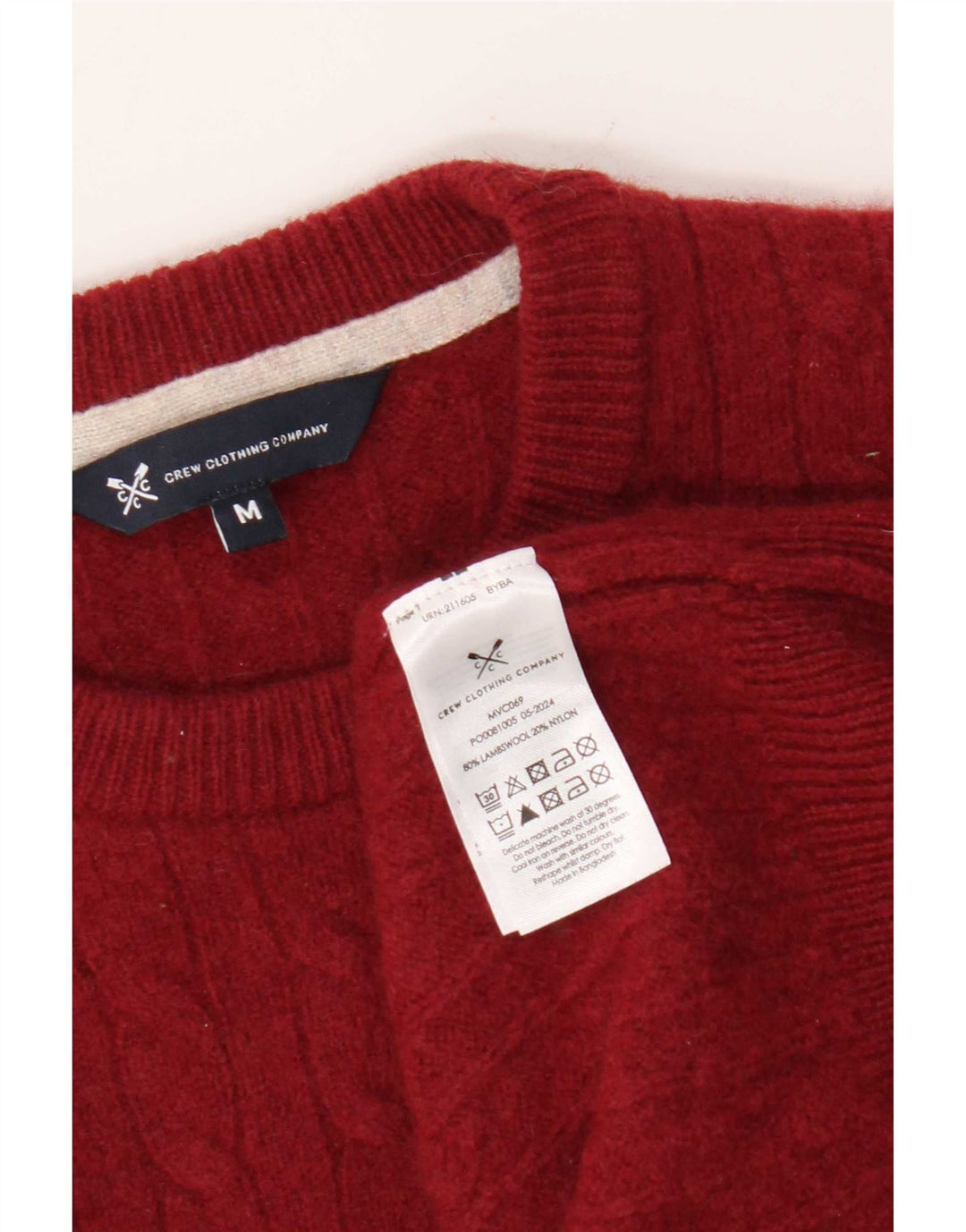 Crew Clothing - Jersey con cuello para hombre, lana de cordero roja mediana