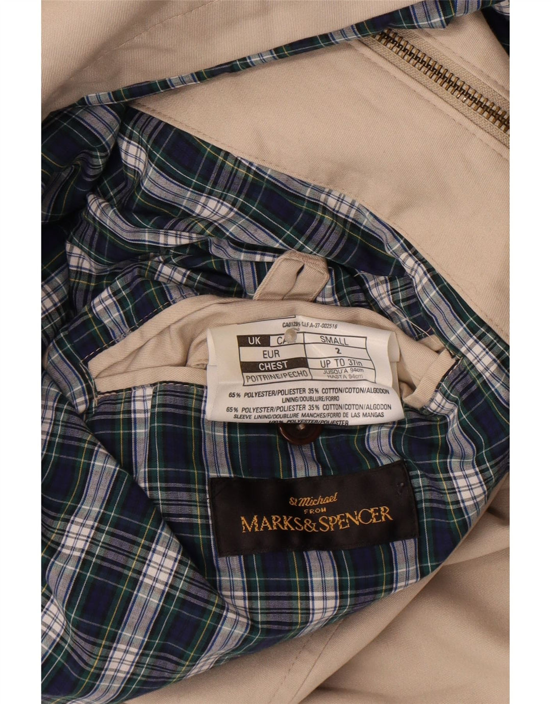 Marks & Spencer Chaqueta Bomber para Hombre UK 36 Small Beige Poliéster