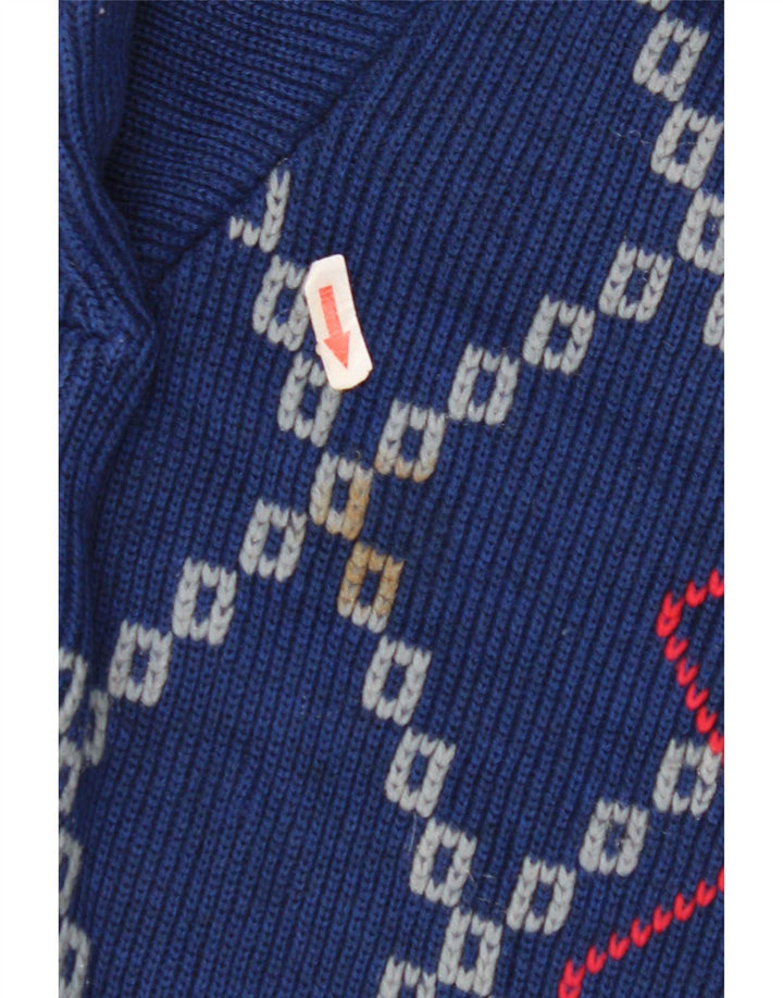 Vintage hombres cuello redondo jersey suéter grande azul Argyle/Diamante