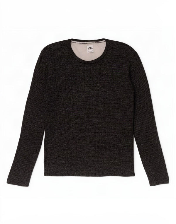 Zara Hombre Top Manga Larga Algodón Azul Marino Medio