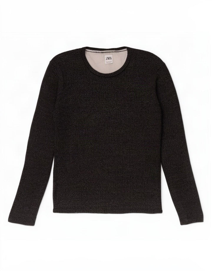 Zara Hombre Top Manga Larga Algodón Azul Marino Medio
