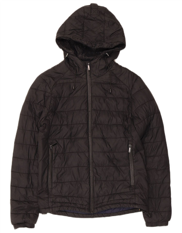 ZARA Hombre Chaqueta Acolchada Con Capucha UK 36 Small Negro