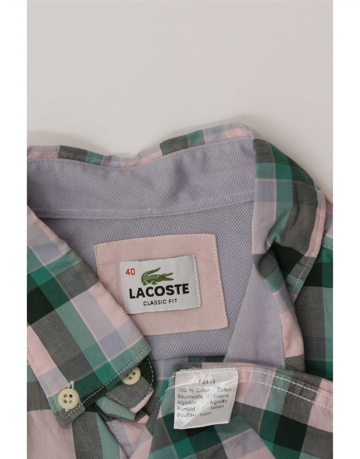 Camisa Lacoste para hombre de corte clásico, talla 40, algodón a cuadros verde mediano