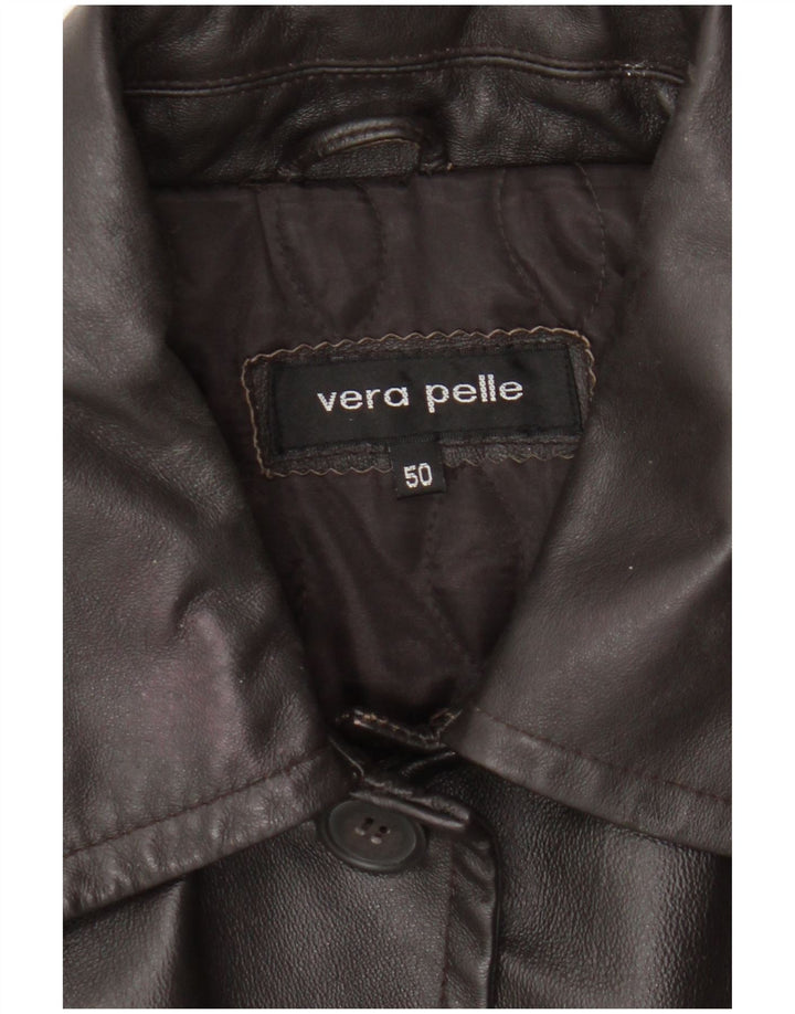 Abrigo de cuero vintage para mujer IT 50 XL cuero marrón