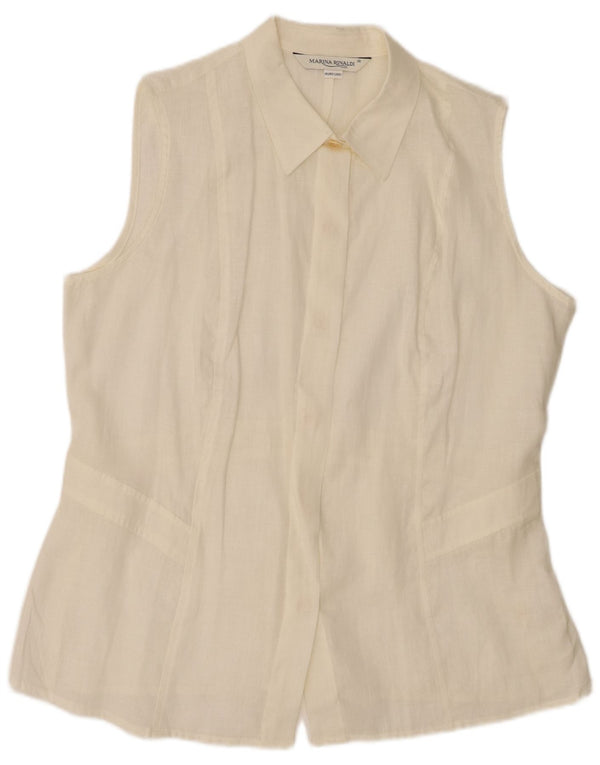 Marina Rinaldi Blusa Sin Mangas Mujer Talla 25 Grande Lino Blanco