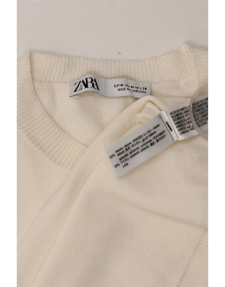 Zara Camiseta Mujer Top UK 44 Medium Viscosa Blanca