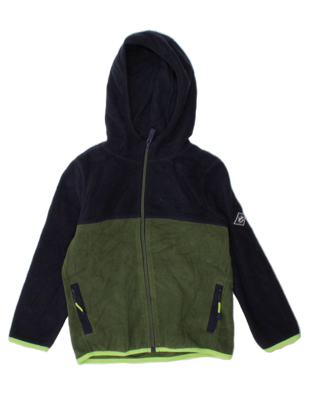 JOULES Boys Hooded Fleece Jacket 5-6 Years Navy Blue Colourblock Polyester Vintage Joules and Second-Hand Joules from Messina Hembry 