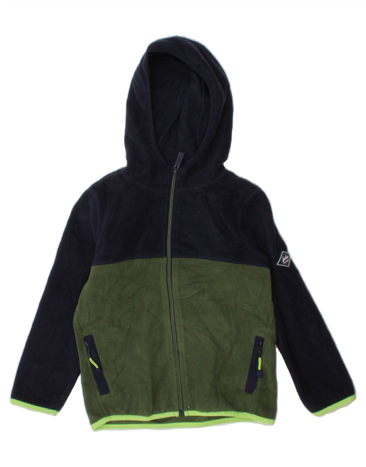 JOULES Boys Hooded Fleece Jacket 5-6 Years Navy Blue Colourblock Polyester Vintage Joules and Second-Hand Joules from Messina Hembry 