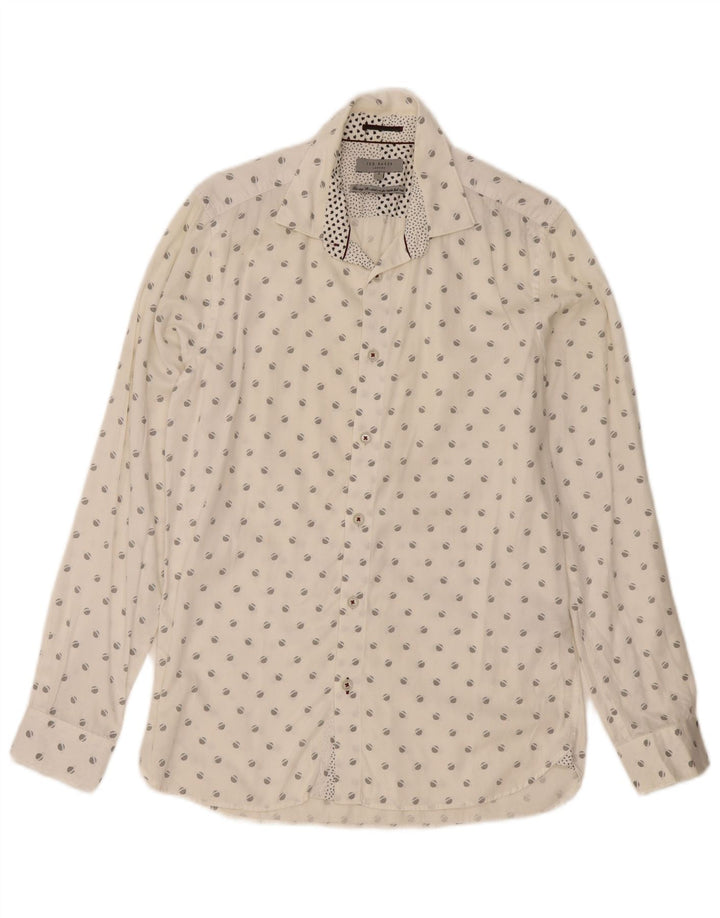 Ted Baker - Camisa con estampado abstracto para hombre, talla 3, algodón blanco mediano