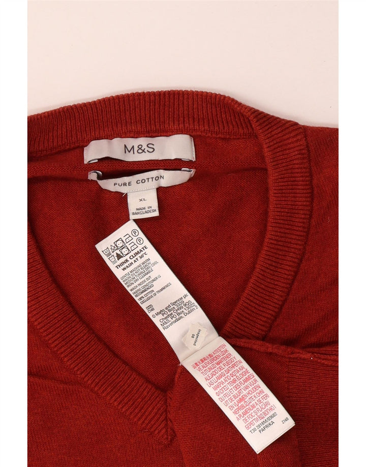 MARKS & SPENCER Jersey con cuello en V para hombre XL Rojo Algodón Clásico