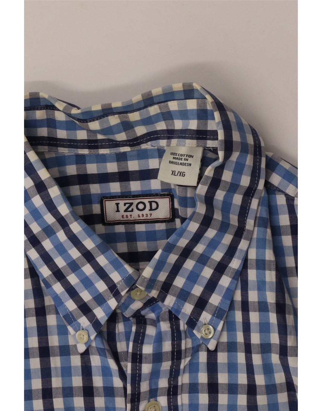 Izod Hombre Camisa Manga Corta XL Algodón Vichy Azul