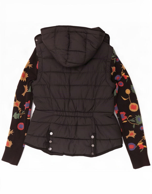 Chaqueta acolchada con capucha Desigual para mujer EU 42 Grande Algodón floral negro