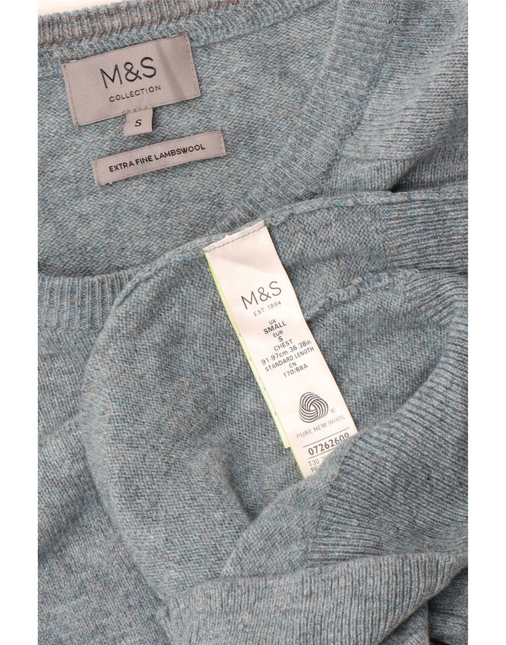 Marks & Spencer Jersey con Cuello Barco para Hombre de Lana de Cordero moteada en Azul pequeño