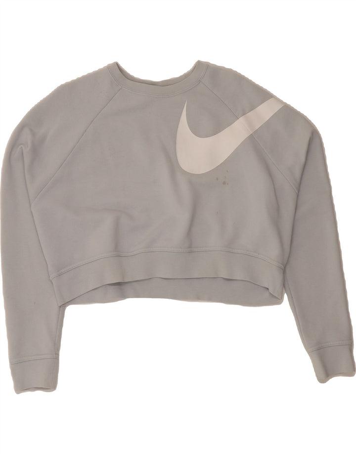 NIKE Womens Dri Fit Oversized Graphic Sweatshirt Jumper UK 14 Medium Grey Vintage Nike and Second-Hand Nike from Messina Hembry 