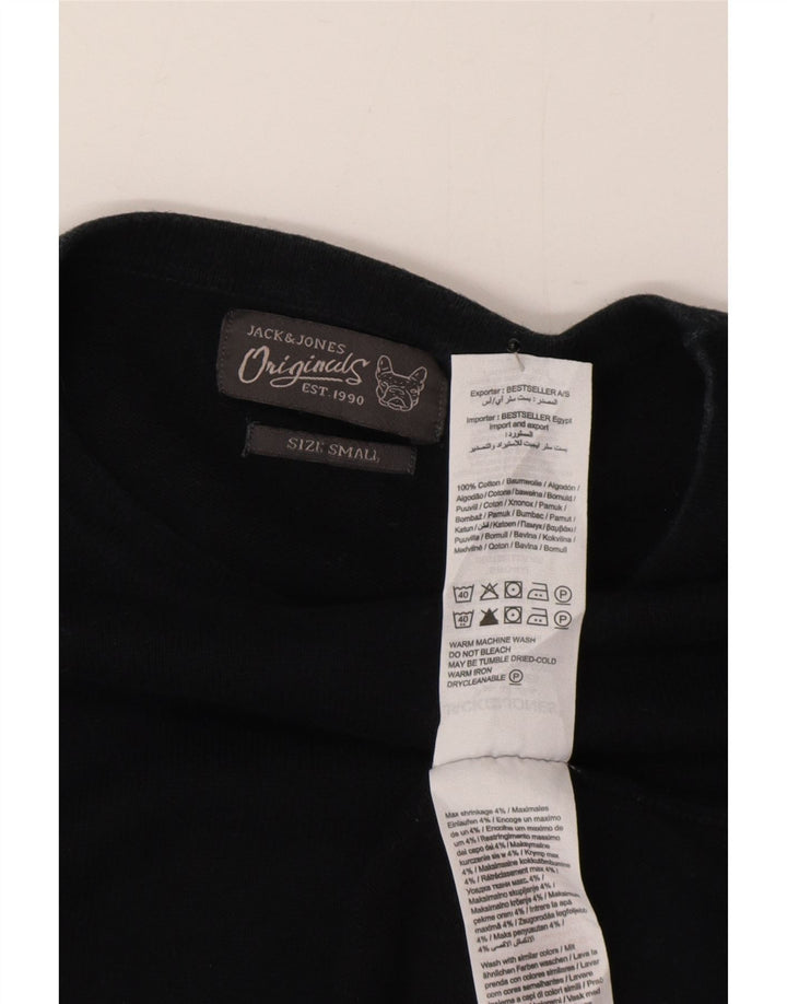 Jack & Jones Jersey con cuello redondo para hombre, talla pequeña, algodón negro