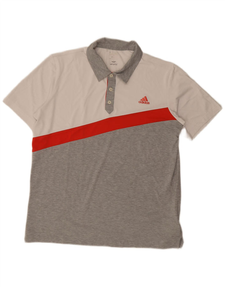 Adidas Polo Climalite para hombre, poliéster color block gris grande