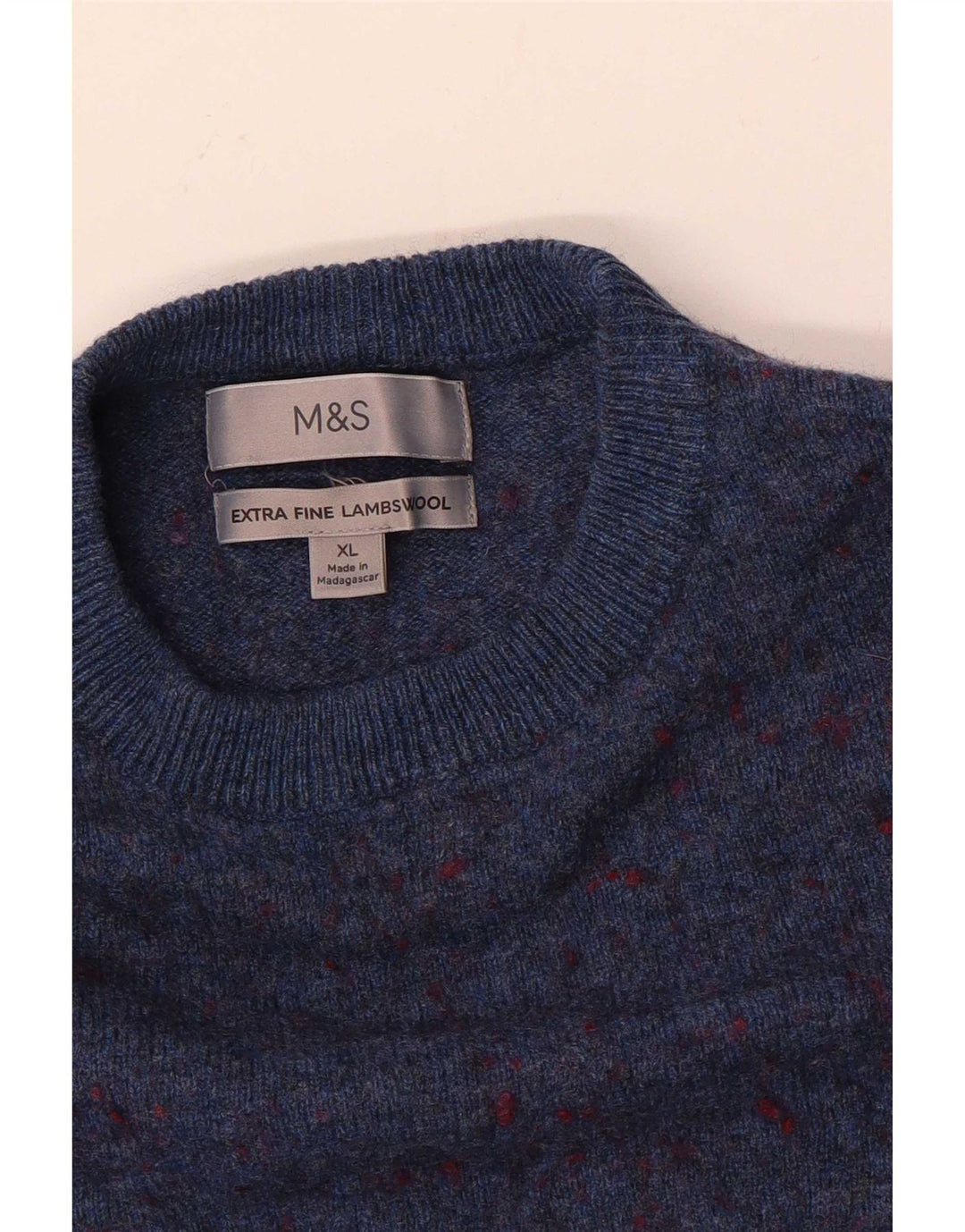 Marks & Spencer Jersey de cuello redondo para hombre XL Lana moteada azul